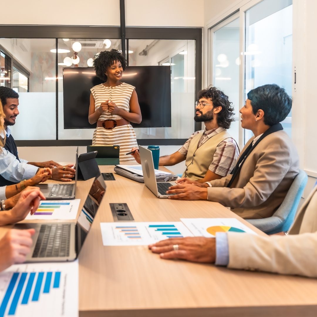 Small business team discussing operations