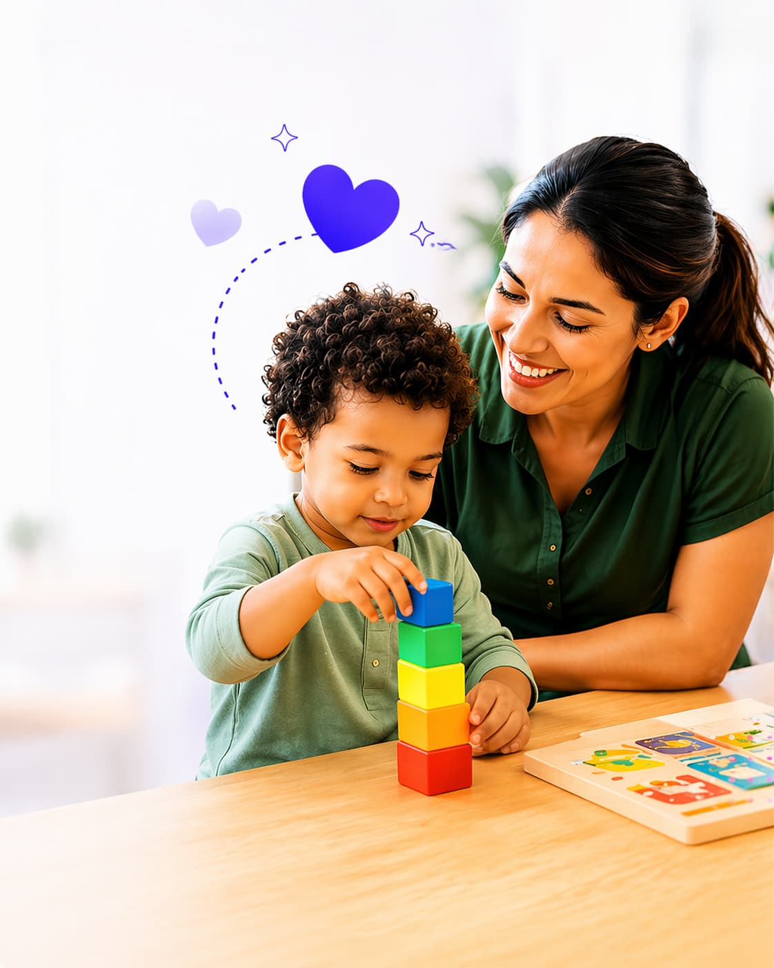 Provider supporting a child during play-based assessment activities